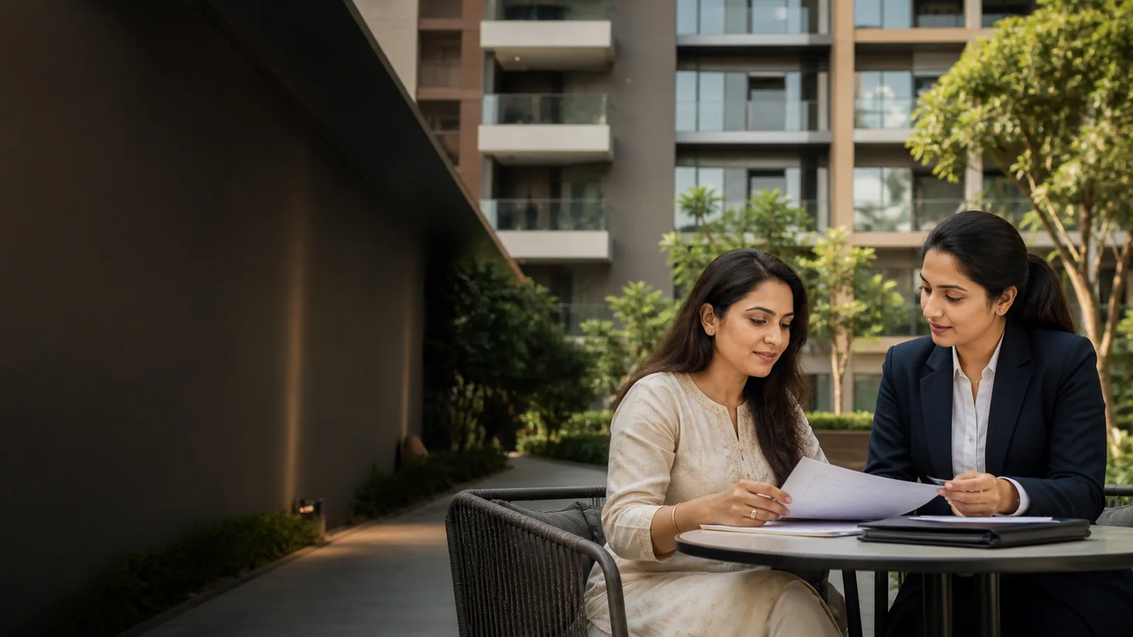 Woman reviewing property ownership documents